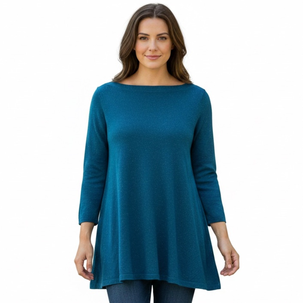 Karen Scott Teal White Fleck Knitted Pullover Tunic Sweater Plus Size Woman 2X
